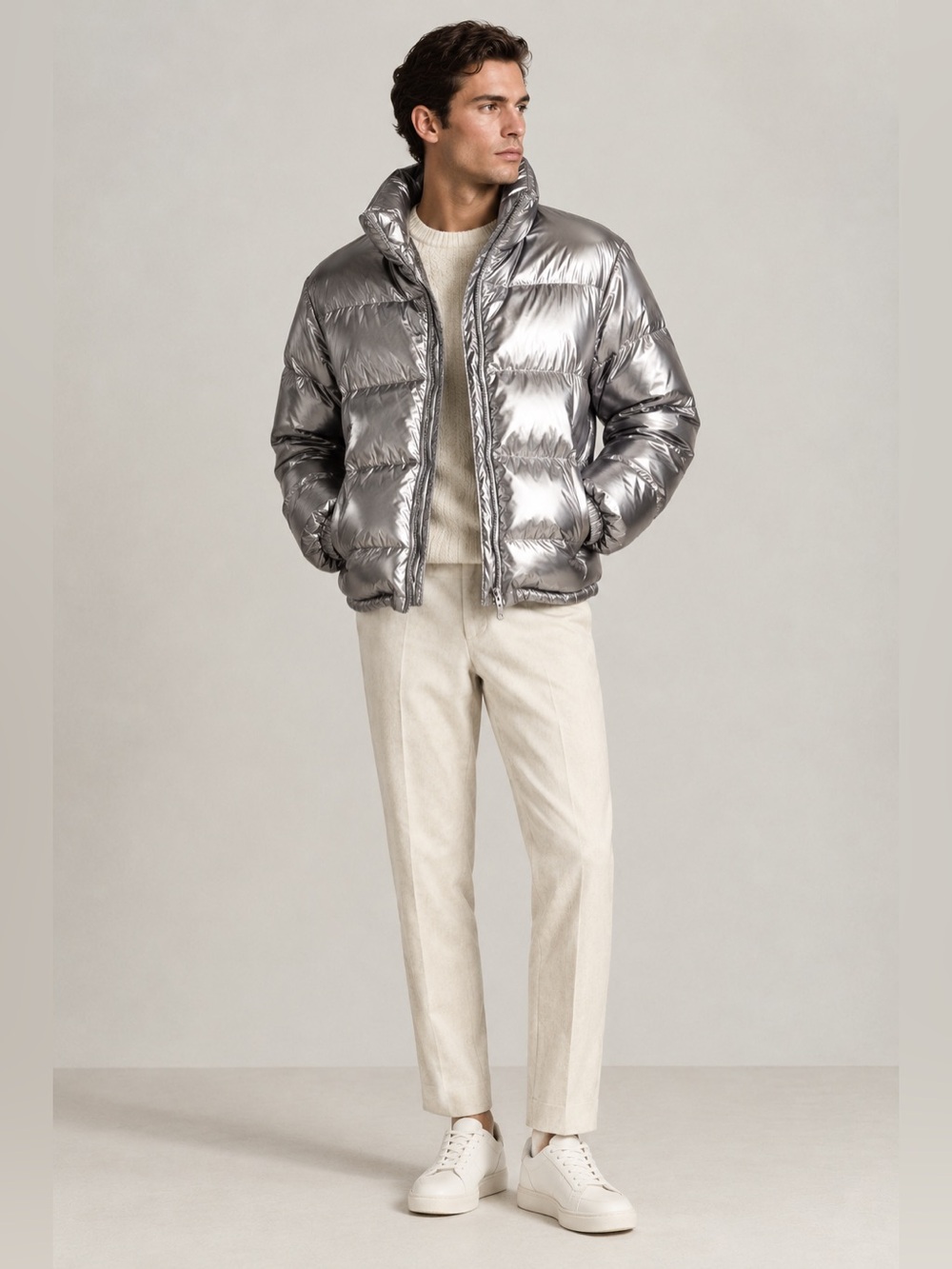 Ralph Lauren Silver Metallic Down Puffer Jacket Vintage 2000s Men’s Large Unisex